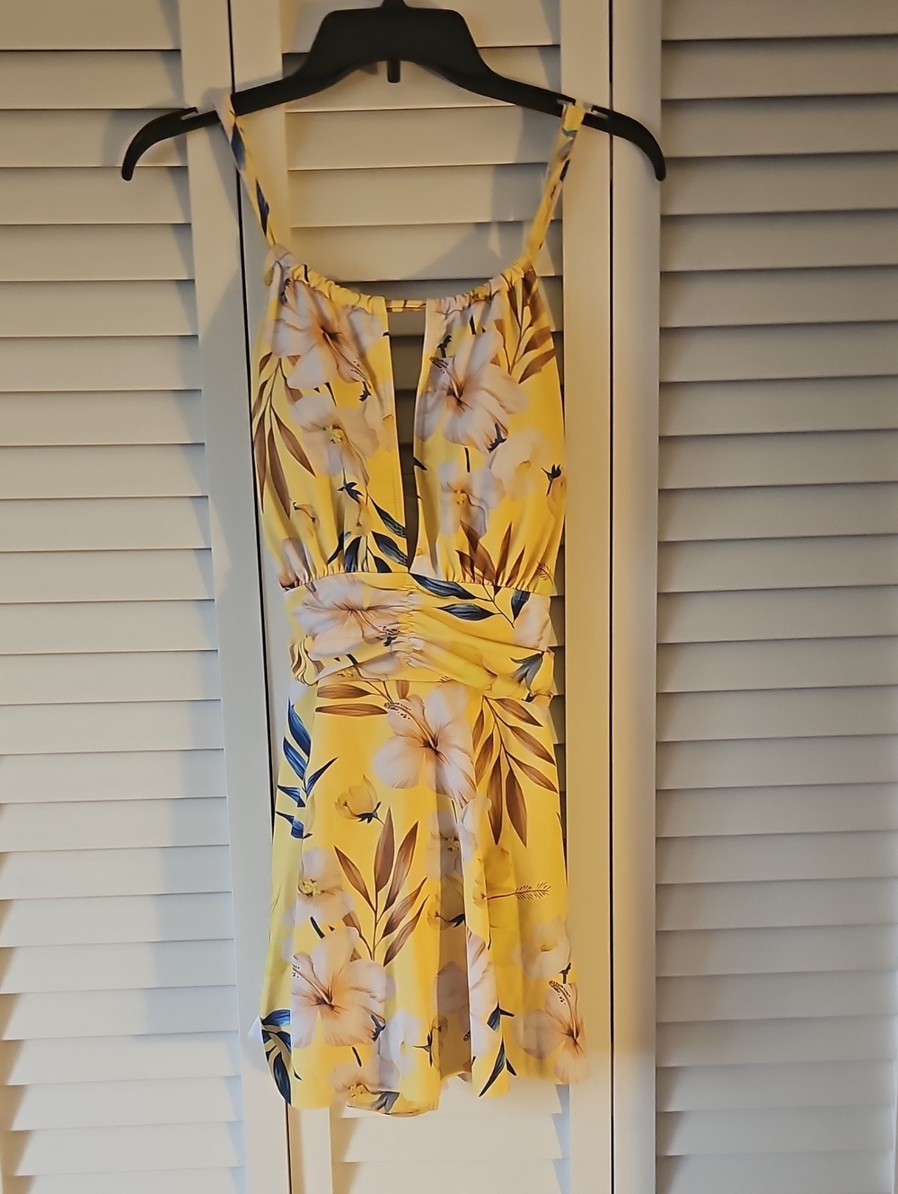 SHEIN Yellow Floral Spaghetti-Strap Mini Dress Swimsuit